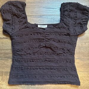 Black Textured Puff Sleeve Women's Top